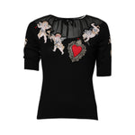 Dolce & Gabbana Black Sacred Heart Embroidered Crewneck Top TSH86833-36