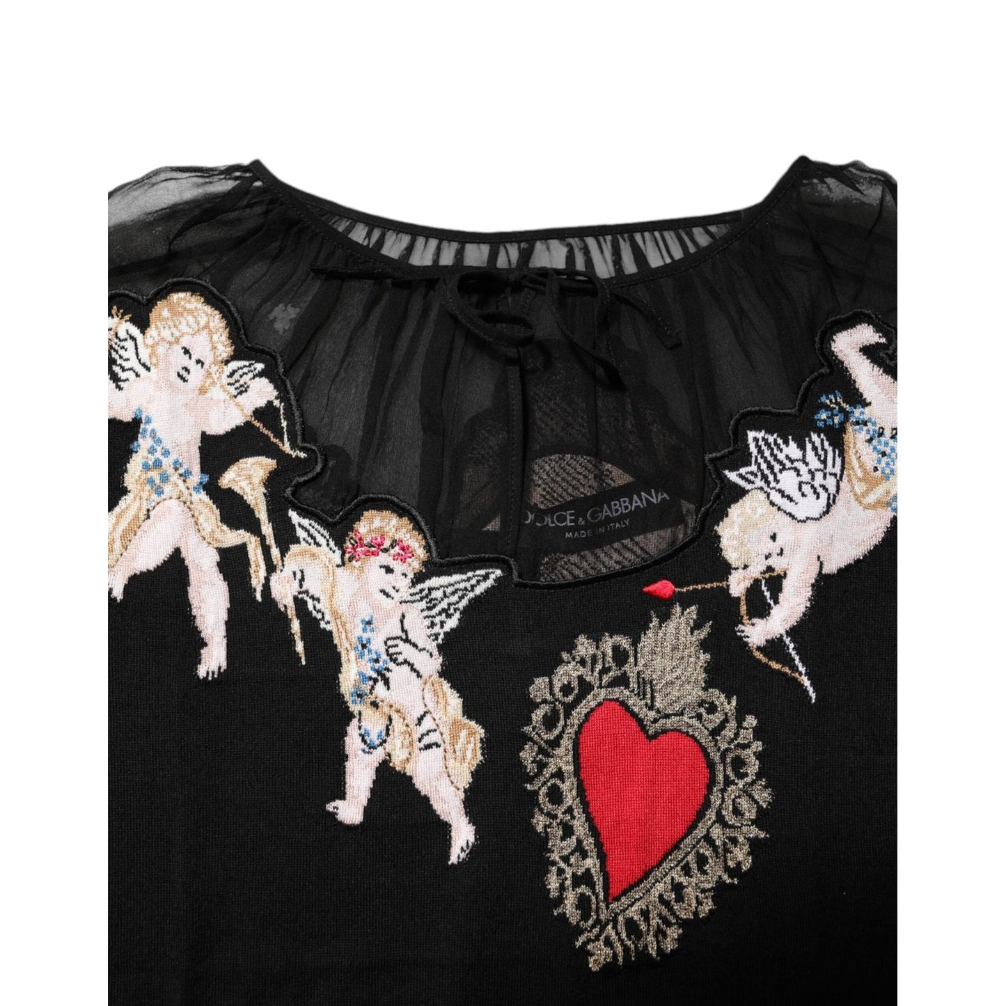 Dolce & Gabbana Black Sacred Heart Embroidered Crewneck Top TSH86833-36