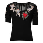 Dolce & Gabbana Black Sacred Heart Embroidered Crewneck Top TSH86833-36