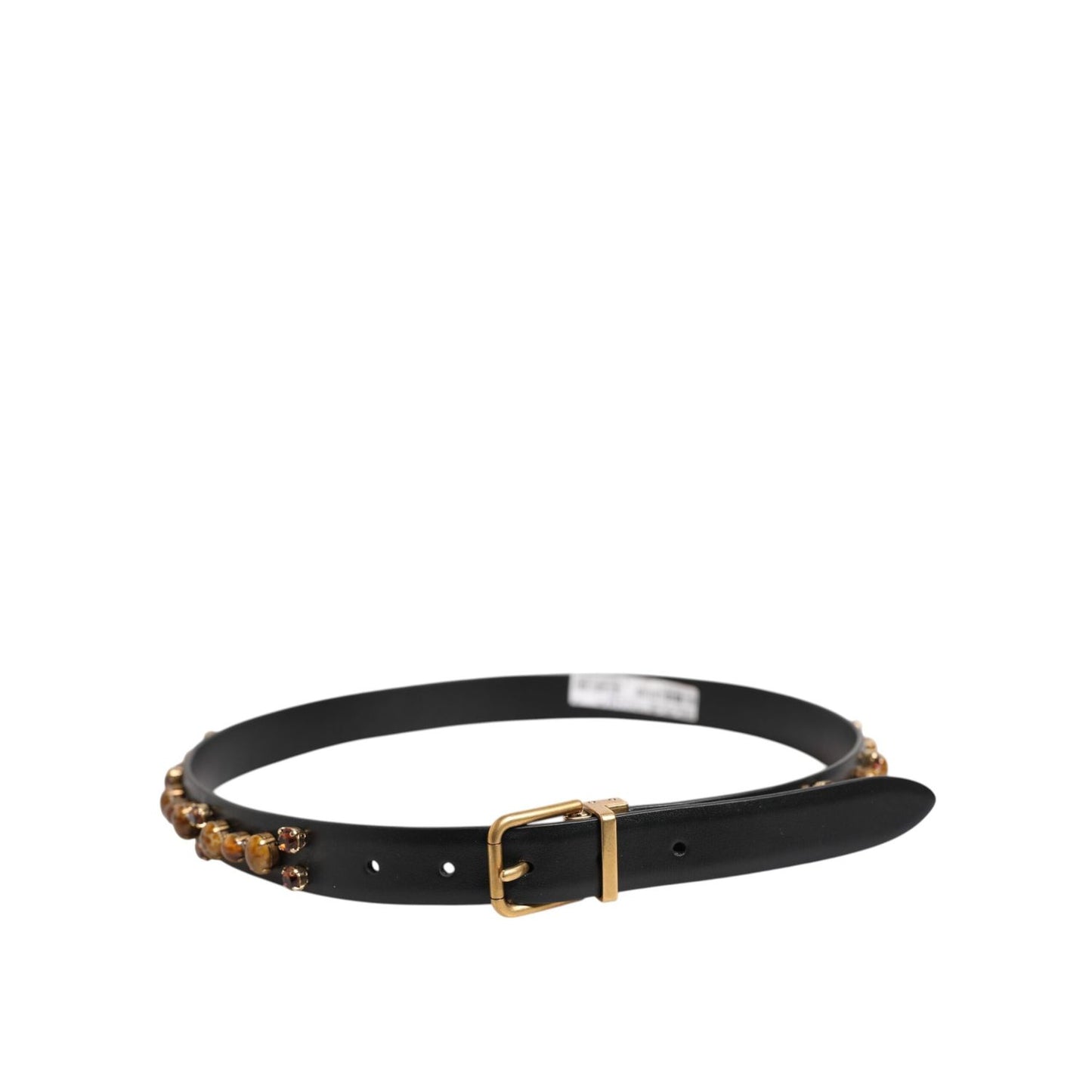 Dolce & Gabbana Black Leather Studded Gold Tone Buckle Belt BEL9255-85