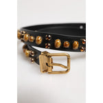 Dolce & Gabbana Black Leather Studded Gold Tone Buckle Belt BEL9255-85