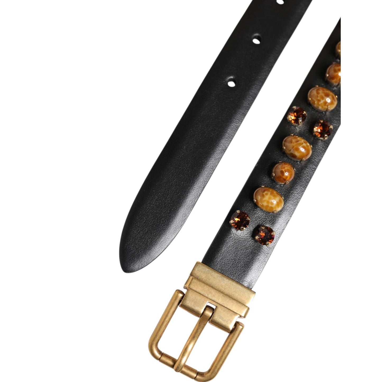 Dolce & Gabbana Black Leather Studded Gold Tone Buckle Belt BEL9255-85