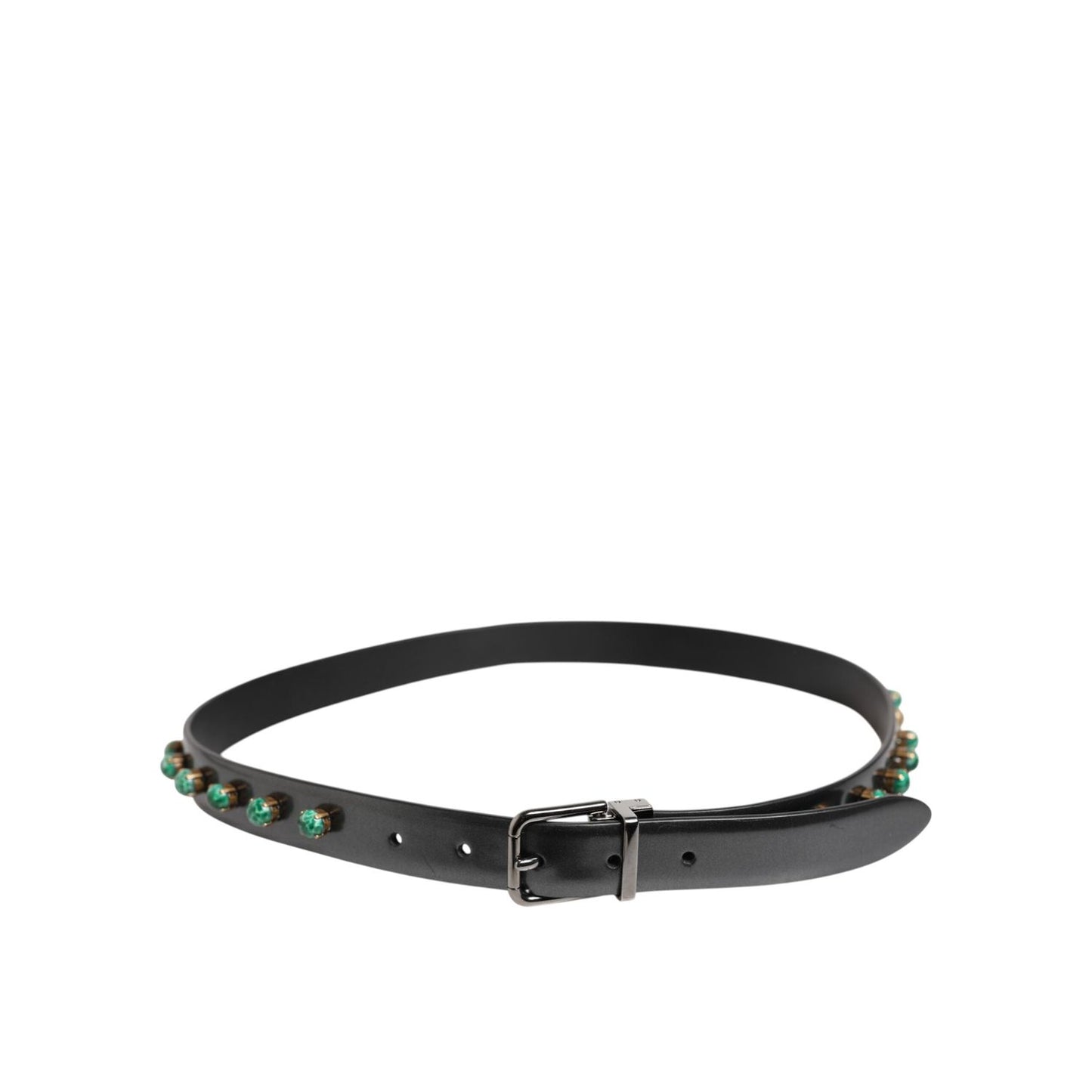 Dolce & Gabbana Black Leather Studded Silver Tone Buckle Belt BEL9256-90