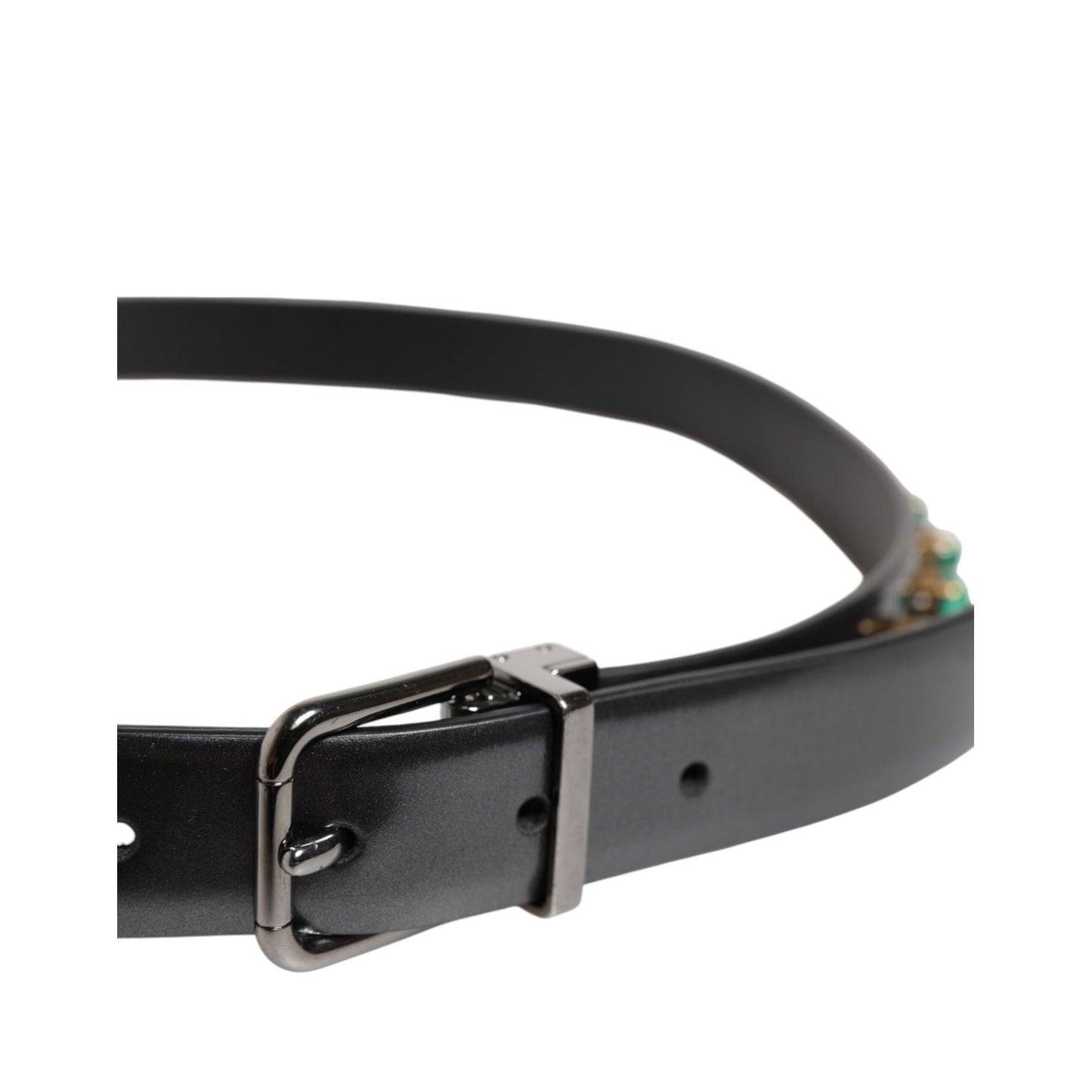 Dolce & Gabbana Black Leather Studded Silver Tone Buckle Belt BEL9256-90