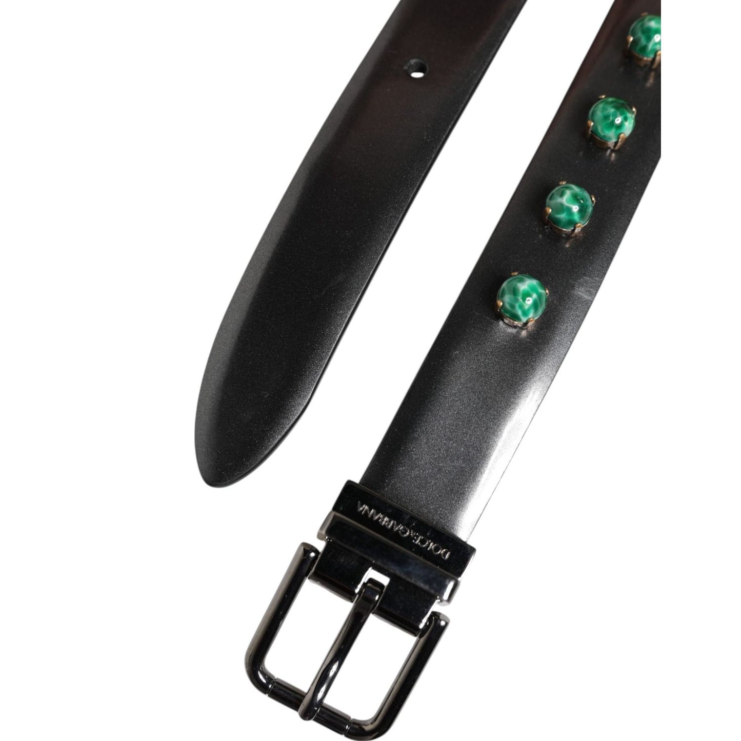 Dolce & Gabbana Black Leather Studded Silver Tone Buckle Belt BEL9256-90