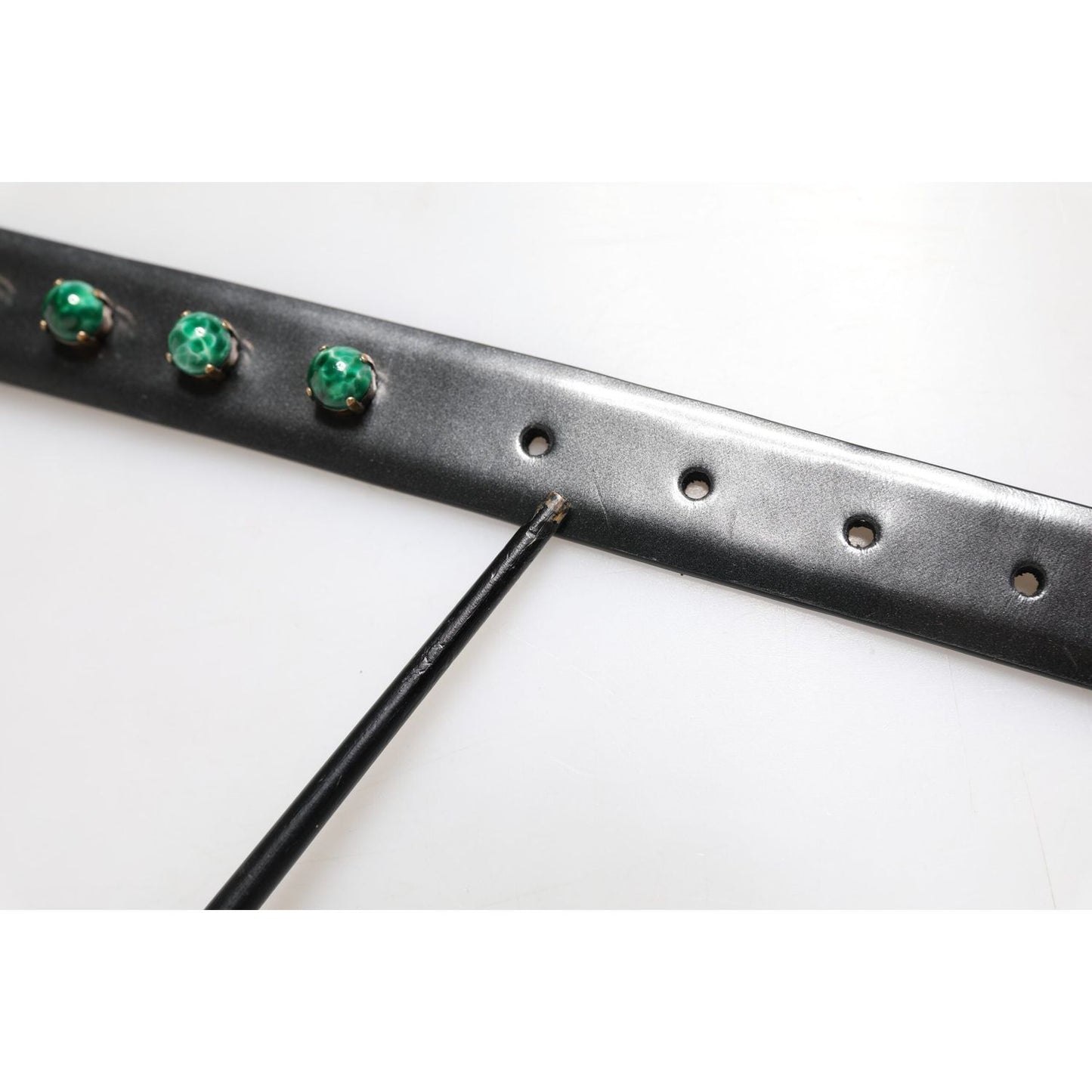 Dolce & Gabbana Black Leather Studded Silver Tone Buckle Belt BEL9256-90