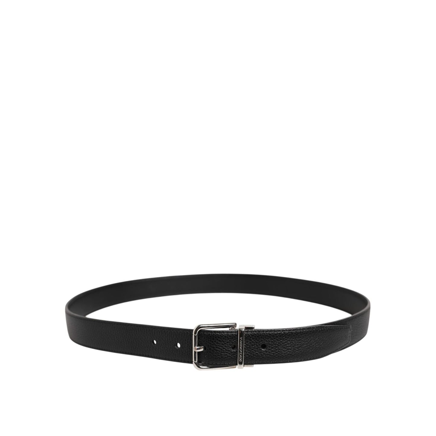 Dolce & Gabbana Black Classic Leather Silver Tone Buckle Belt BEL9470-100