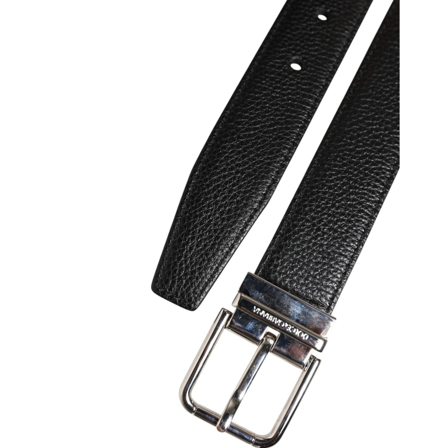 Dolce & Gabbana Black Classic Leather Silver Tone Buckle Belt BEL9470-100