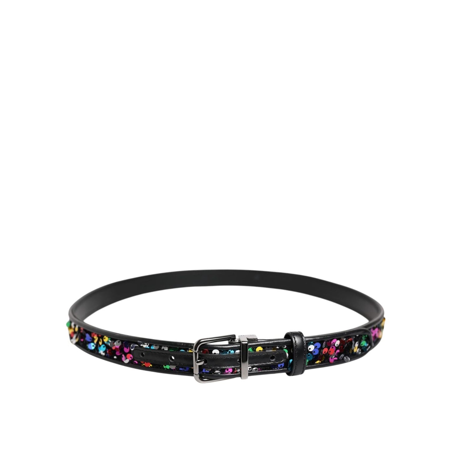 Dolce & Gabbana Black Sequin Embellished Metal Buckle Belt BEL9475-95
