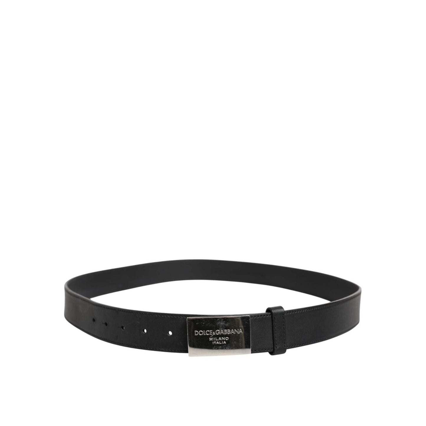 Dolce & Gabbana Black Leather Classic Metal Logo Buckle Belt BEL9492-100