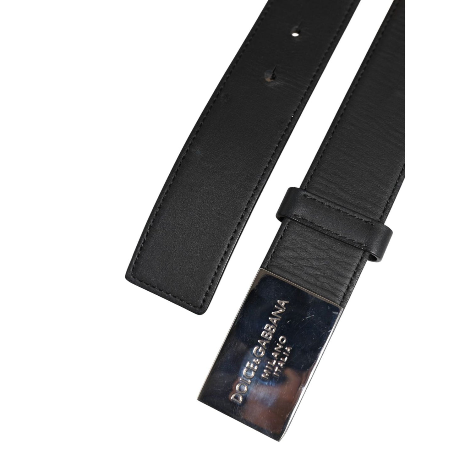 Dolce & Gabbana Black Leather Metal Logo Buckle Belt BEL9493-100