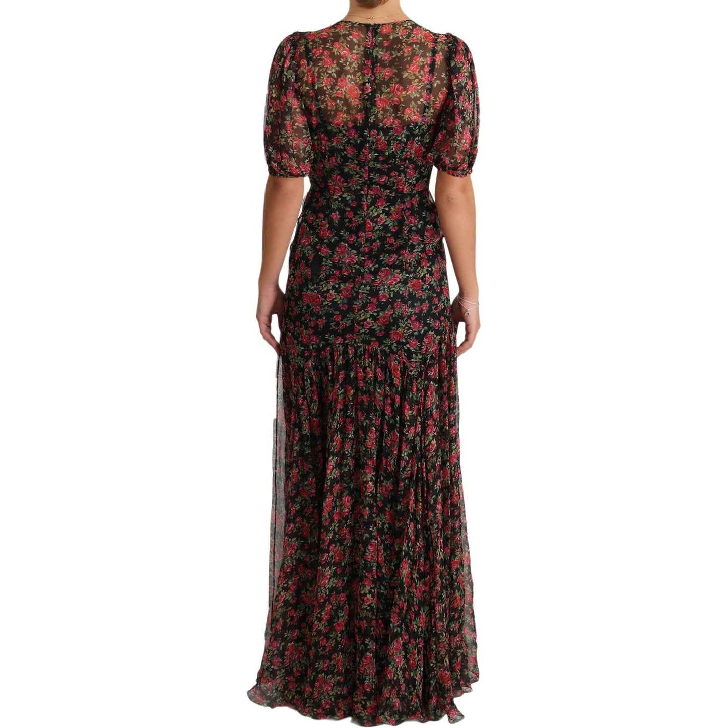 Dolce & Gabbana Elegant Black Silk Floral A-Line Gown Dolce & Gabbana Dark Slate Gray