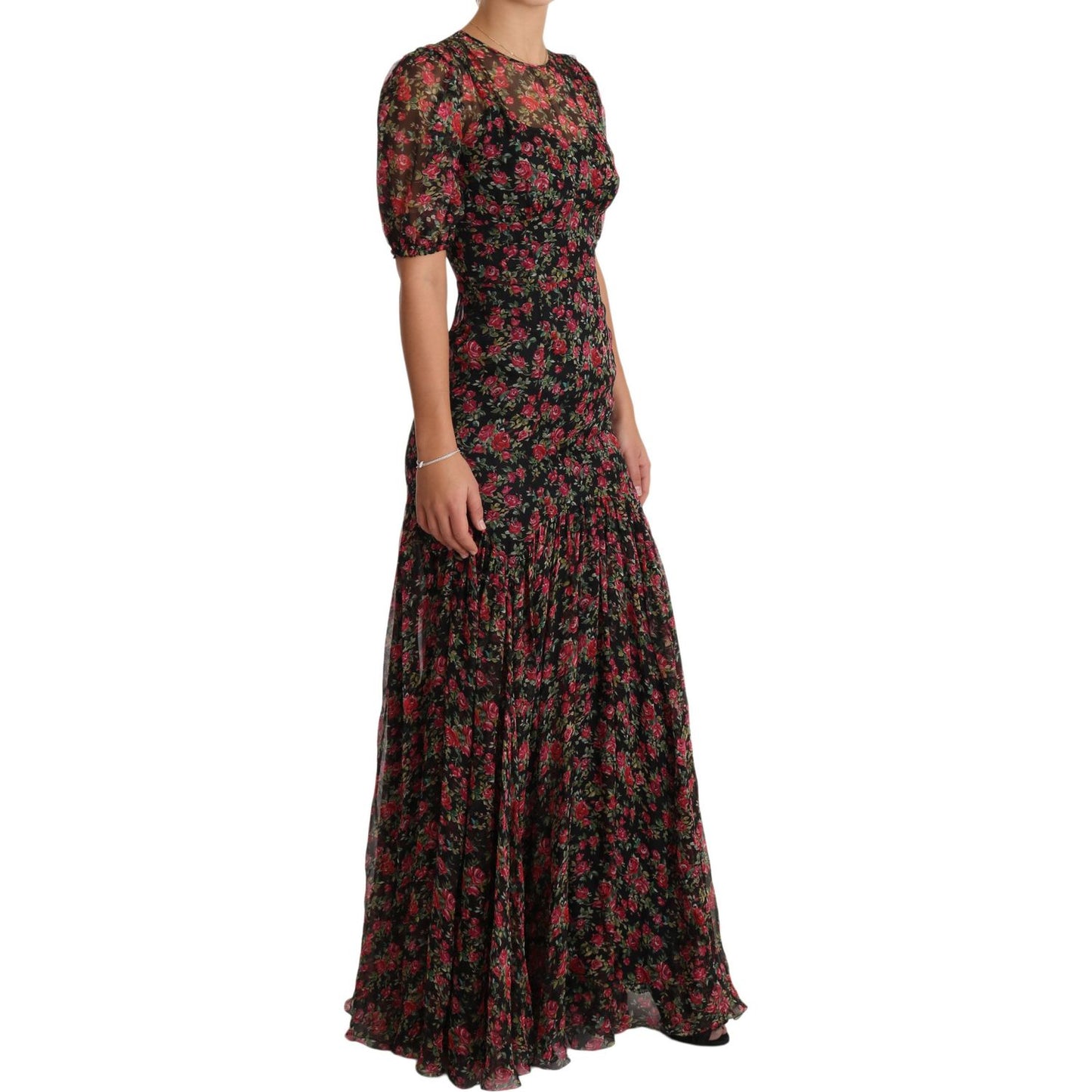 Dolce & Gabbana Elegant Black Silk Floral A-Line Gown Dolce & Gabbana Black
