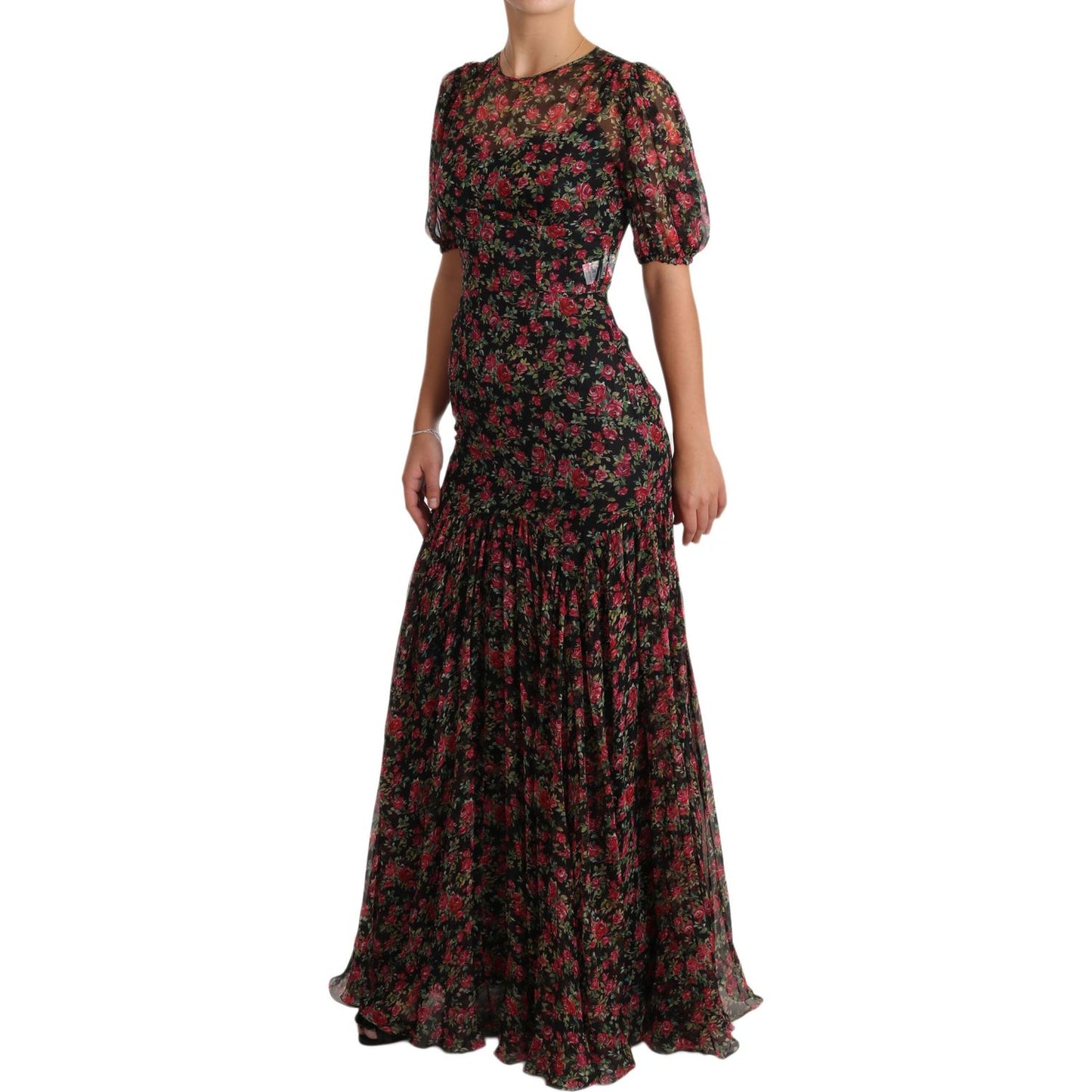 Dolce & Gabbana Elegant Black Silk Floral A-Line Gown Dolce & Gabbana Black