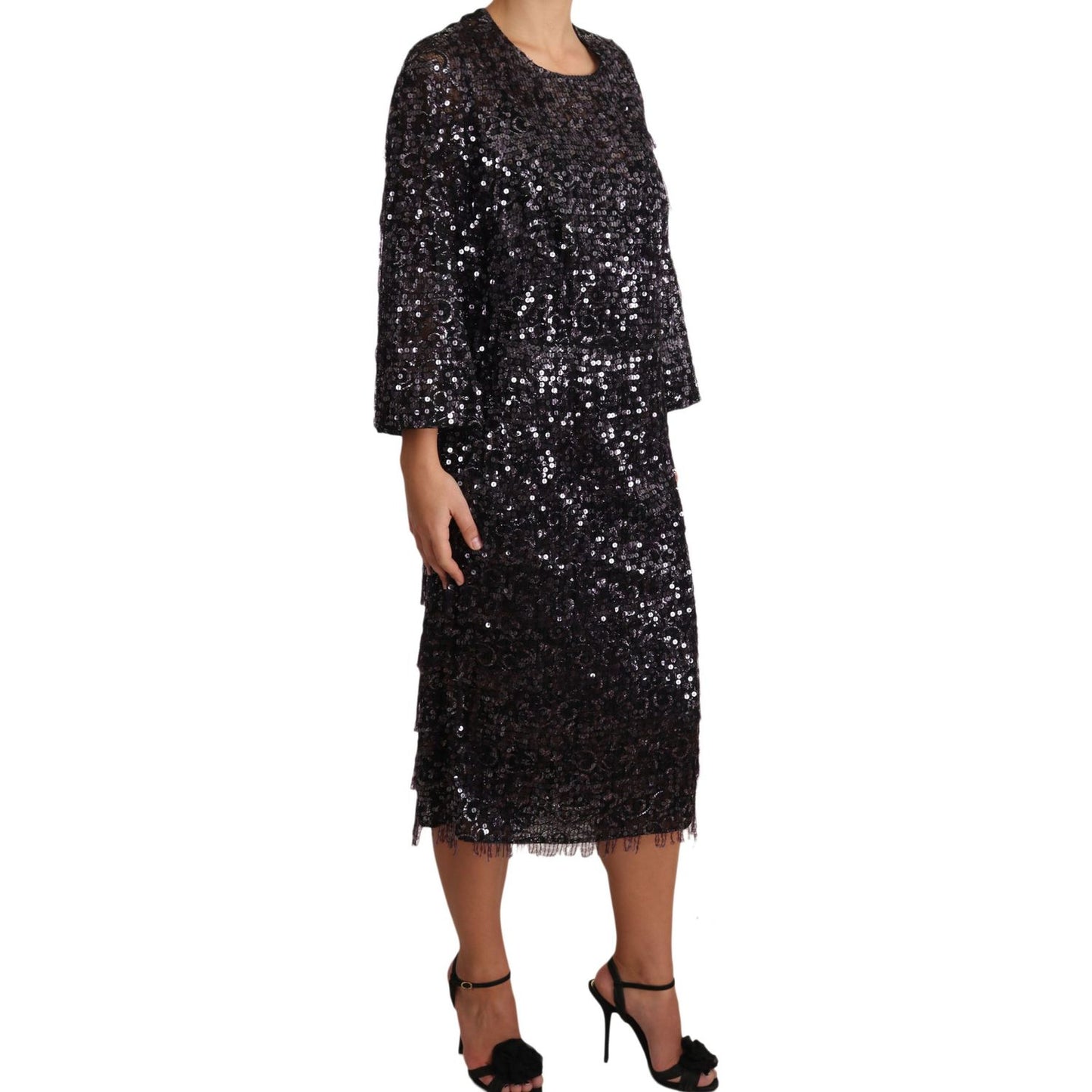 Dolce & Gabbana Sequined Shift Midi Dress – Timeless Elegance Dolce & Gabbana Black