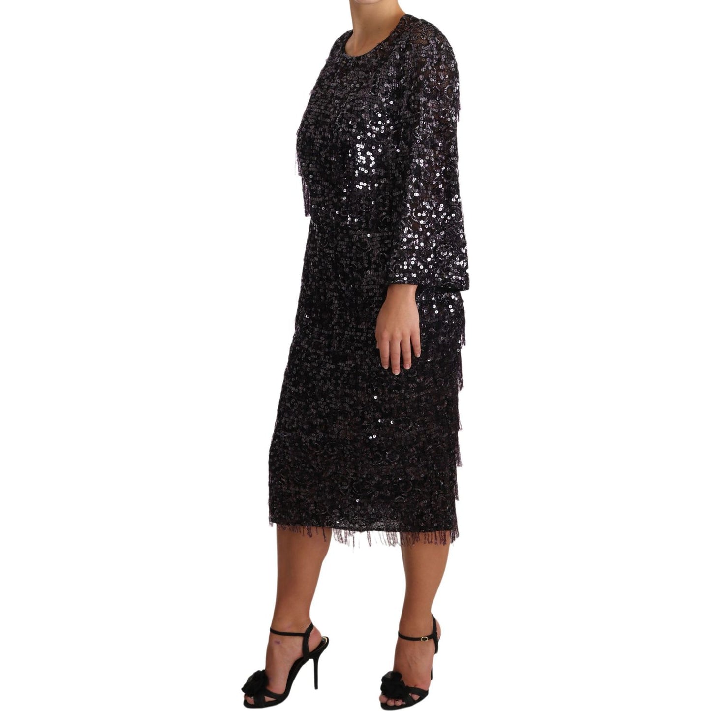Dolce & Gabbana Sequined Shift Midi Dress – Timeless Elegance Dolce & Gabbana Black