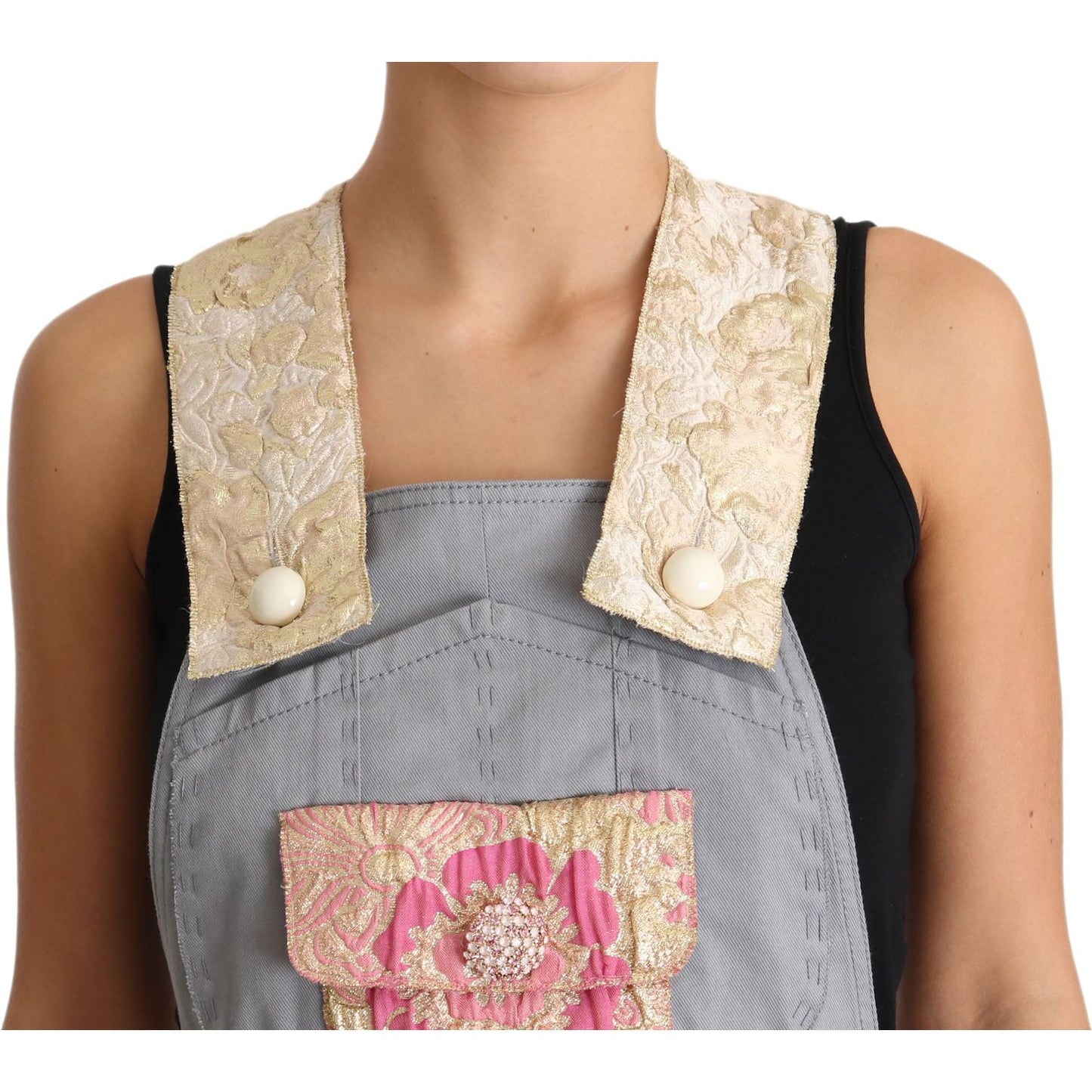 Dolce & Gabbana Exquisite Floral Embellished Denim Overalls Dolce & Gabbana Rosy Brown