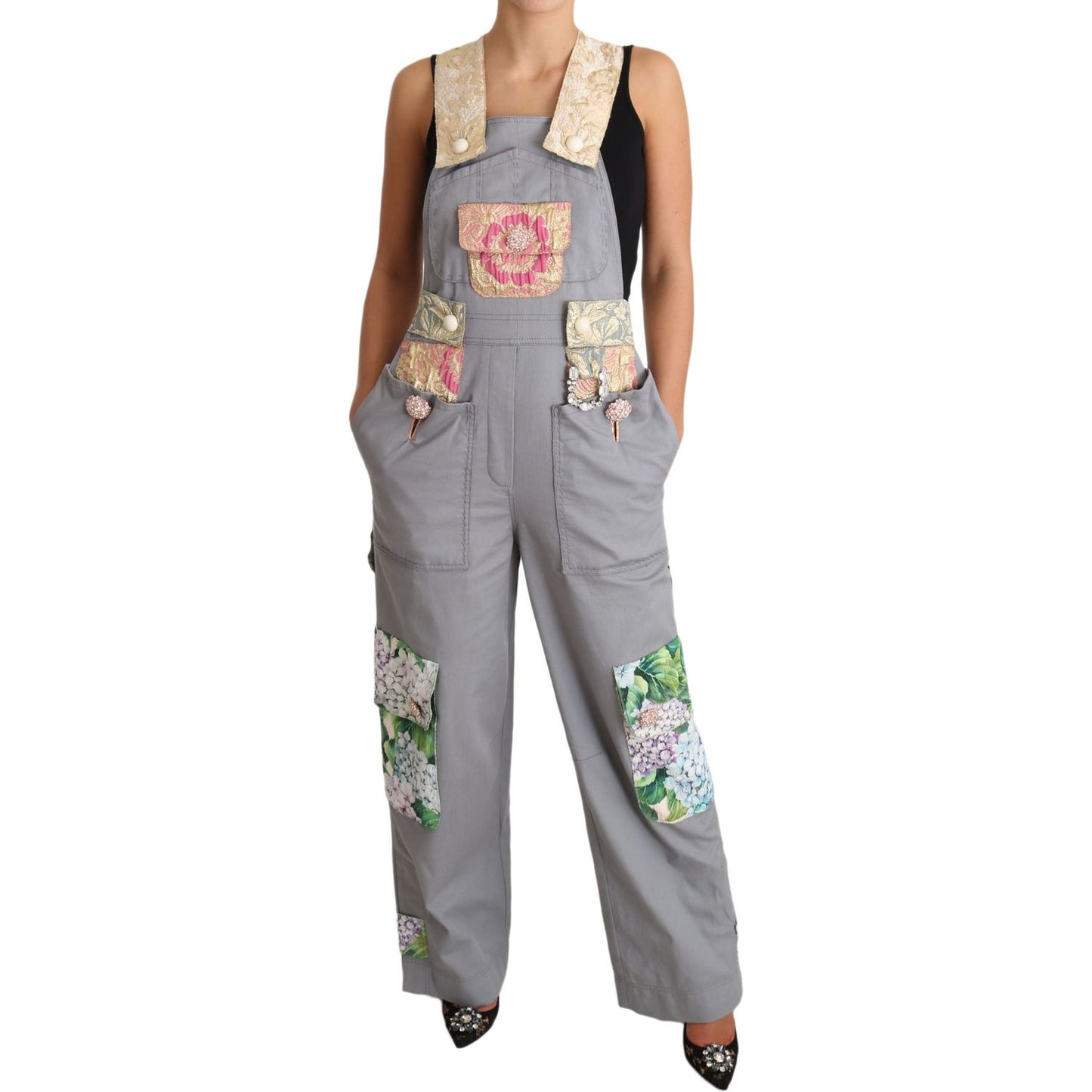 Dolce & Gabbana Exquisite Floral Embellished Denim Overalls Dolce & Gabbana Rosy Brown