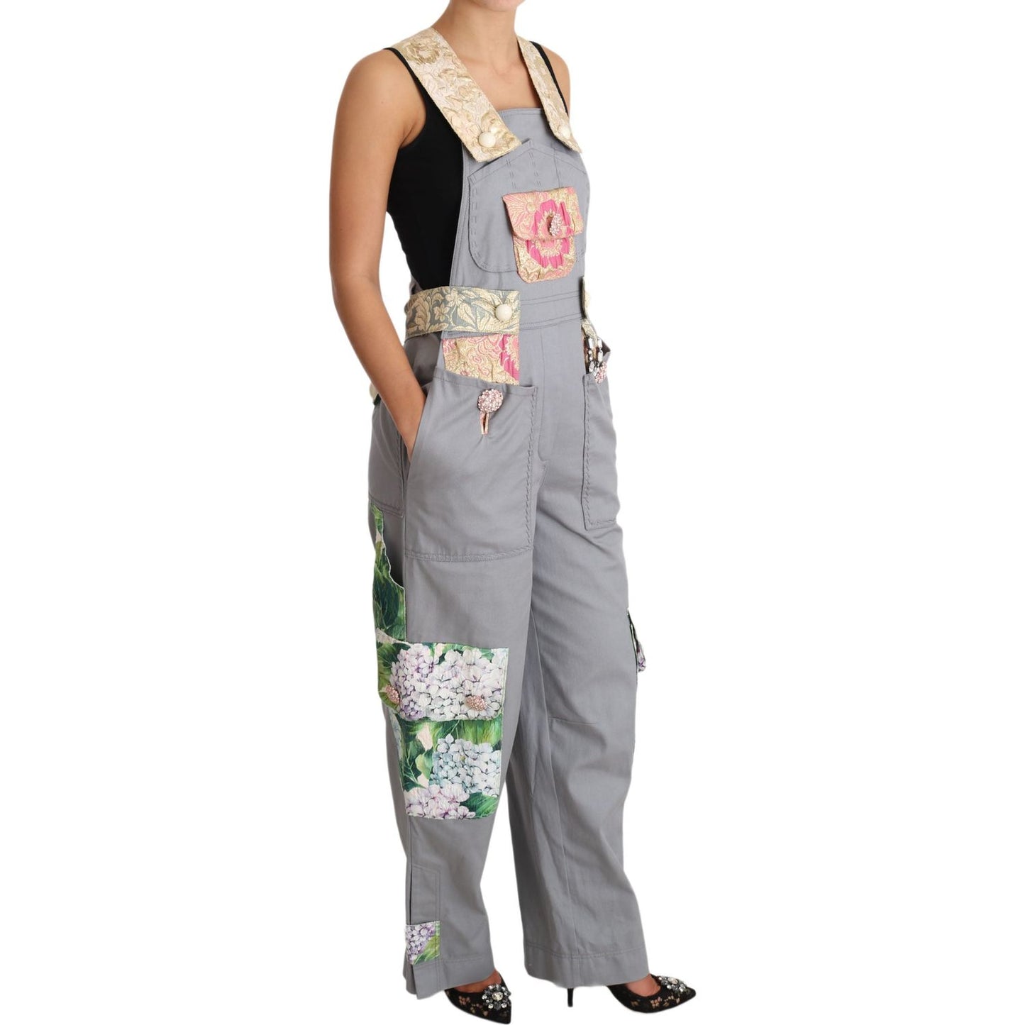 Dolce & Gabbana Exquisite Floral Embellished Denim Overalls Dolce & Gabbana Rosy Brown