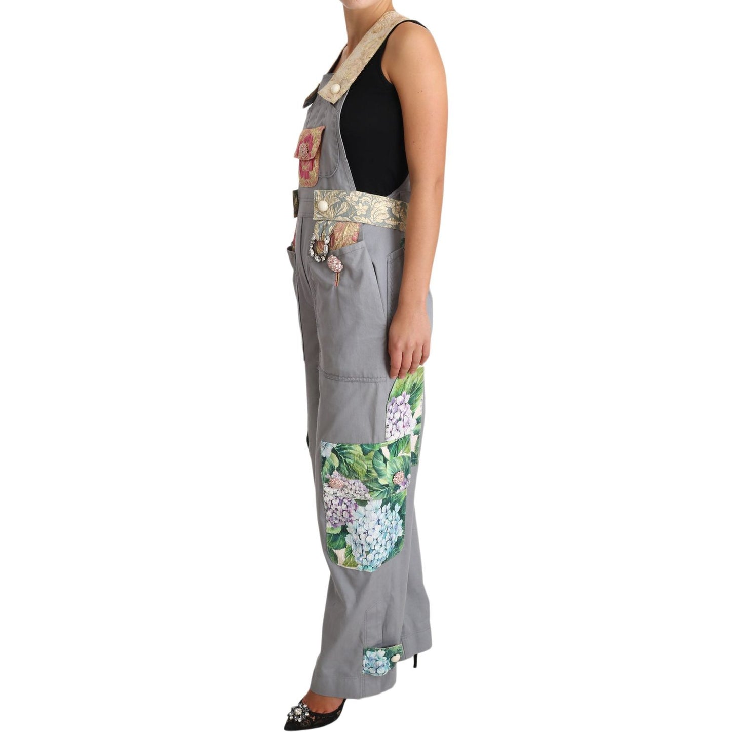 Dolce & Gabbana Exquisite Floral Embellished Denim Overalls Dolce & Gabbana Rosy Brown