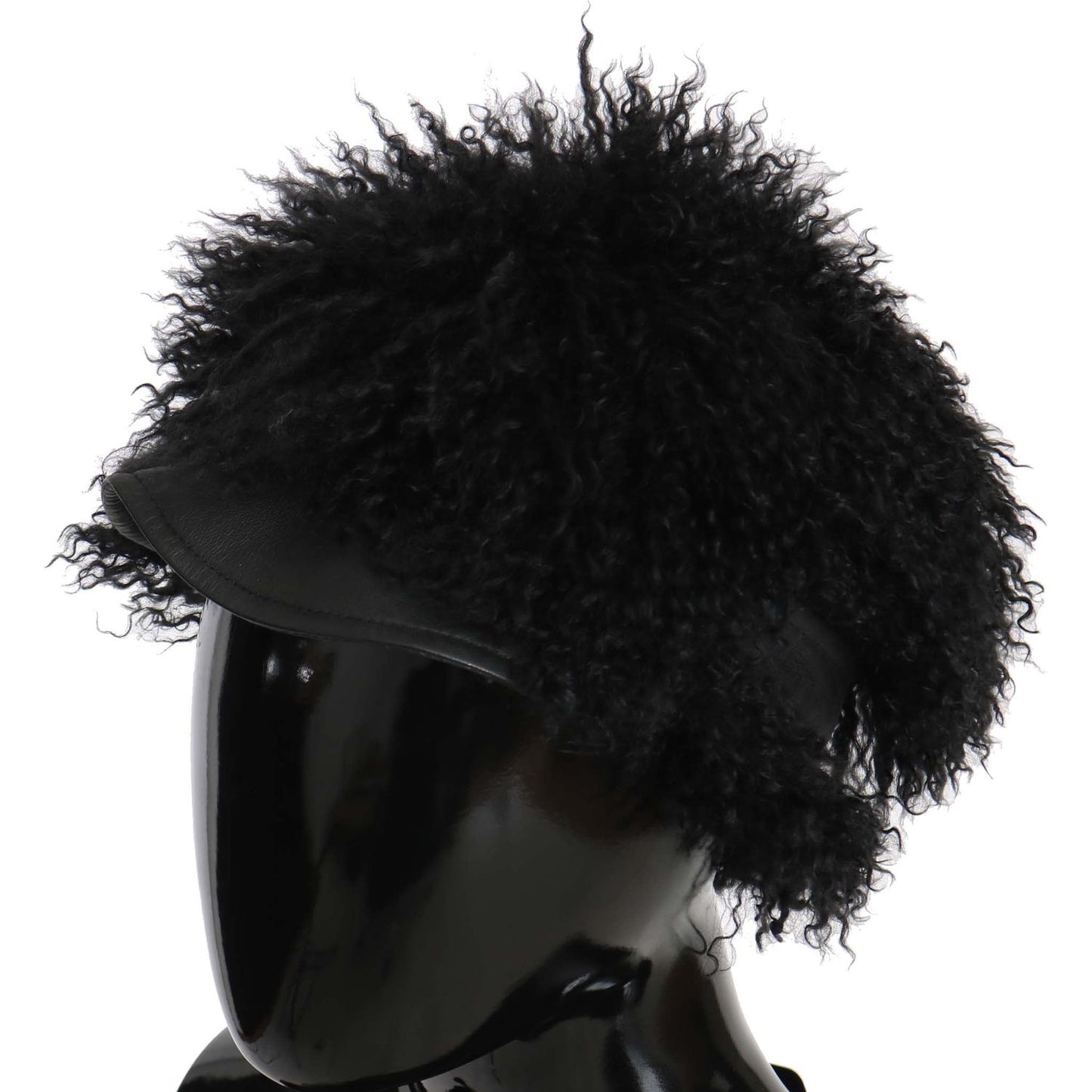 Dolce & Gabbana Chic Black Gatsby Cap in Tibet Lamb Fur Hat Dolce & Gabbana Black