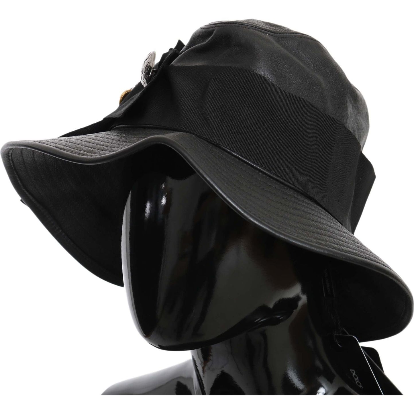 Dolce & Gabbana Elegant Black Leather Cloche Cap Hat Dolce & Gabbana Black