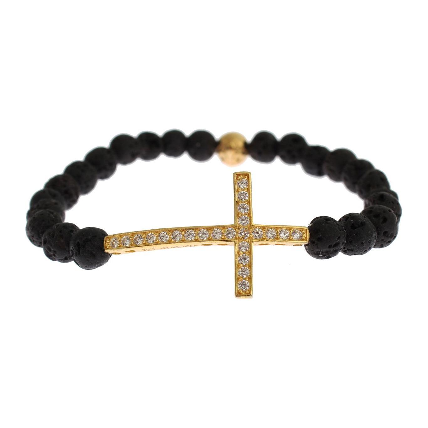 Nialaya Elegant Gold & Black Lava Stone Bracelet Bracelet Nialaya Dark Slate Gray