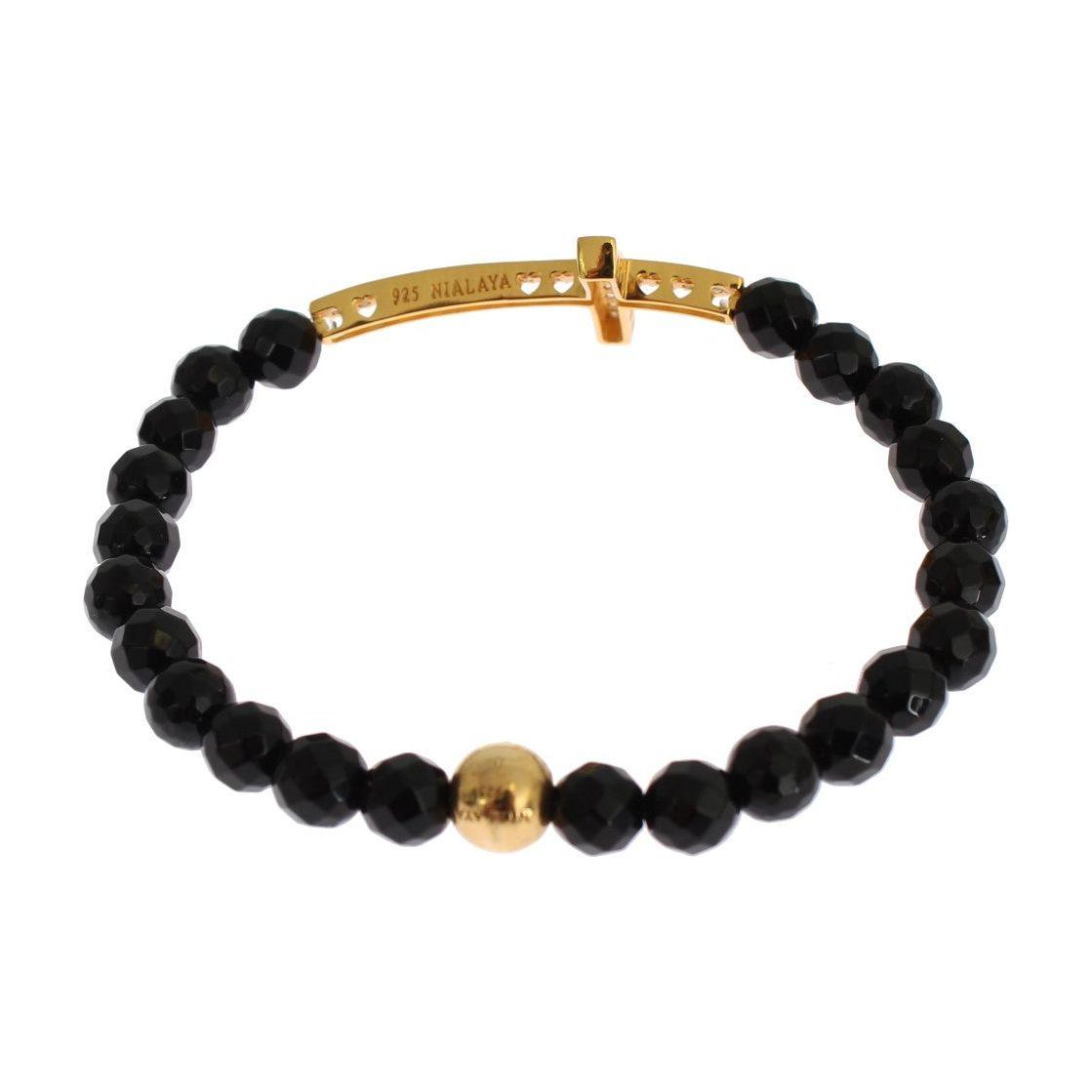 Nialaya Gold Plated Sterling Bracelet with CZ Diamond Cross Bracelet Nialaya Tan