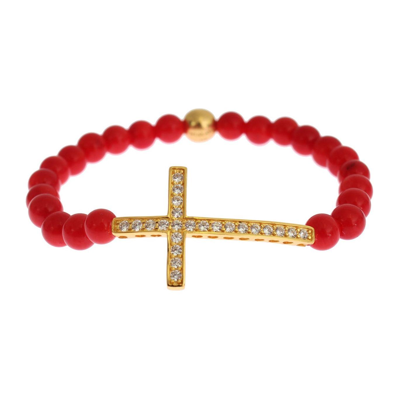 Nialaya Elegant Gold and Red Coral Beaded Bracelet Bracelet Nialaya Wheat