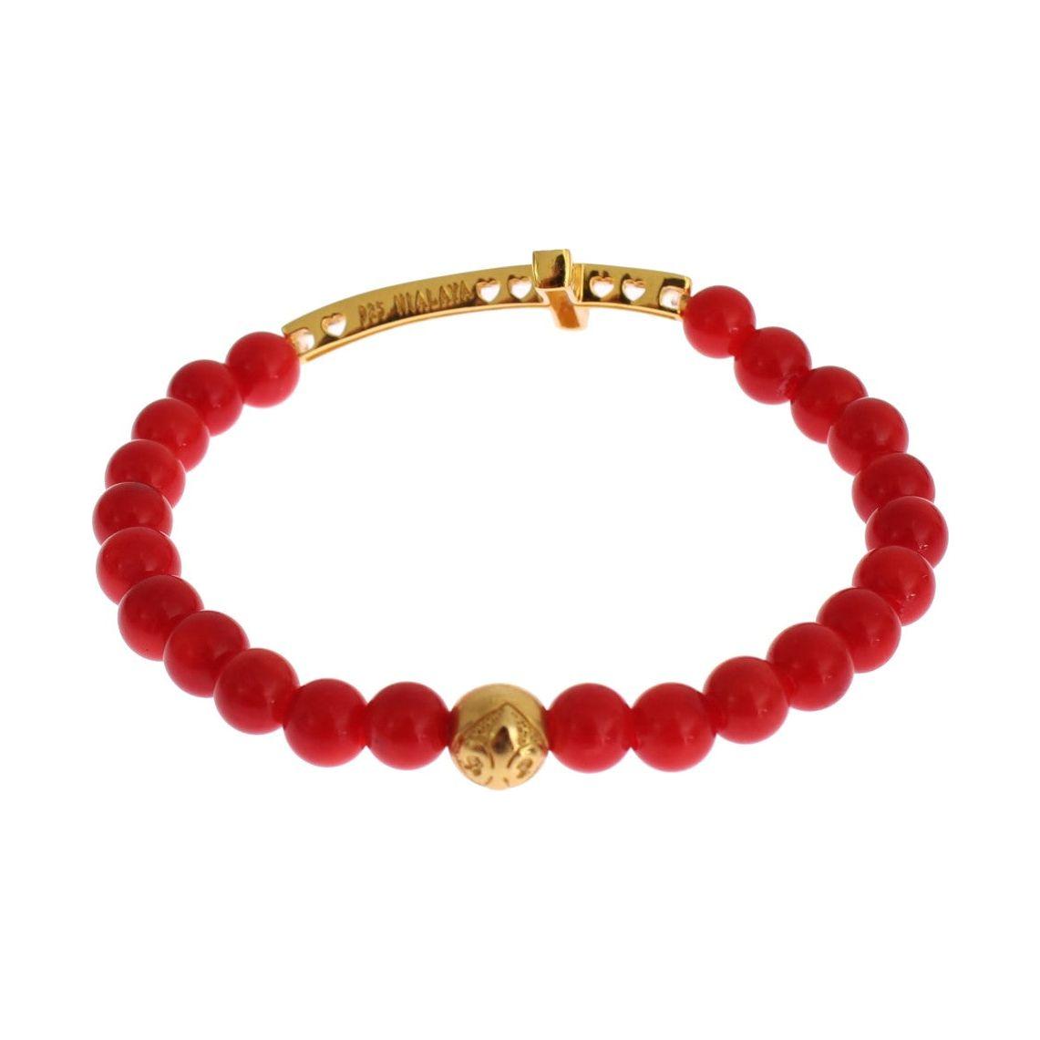 Nialaya Elegant Gold and Red Coral Beaded Bracelet Bracelet Nialaya Firebrick