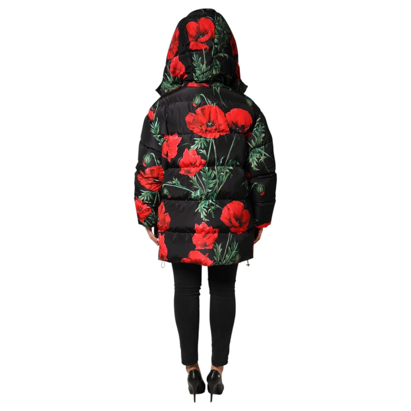 Dolce & Gabbana Black Floral Polyester Hooded Quilted Jacket JKT41497-40