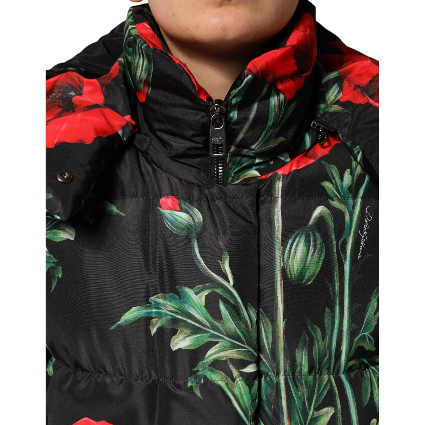 Dolce & Gabbana Black Floral Polyester Hooded Quilted Jacket JKT41497-40