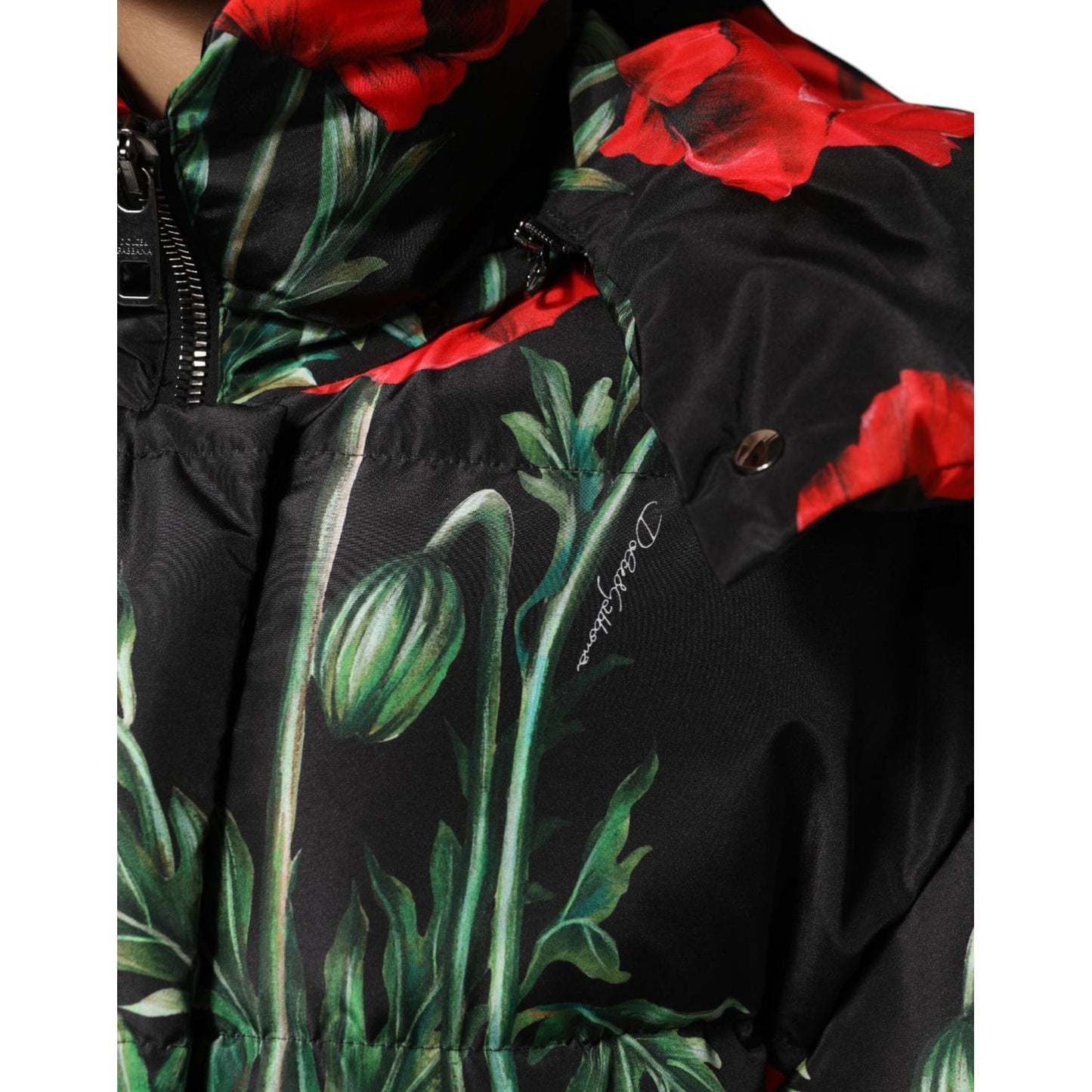 Dolce & Gabbana Black Floral Polyester Hooded Quilted Jacket JKT41497-40