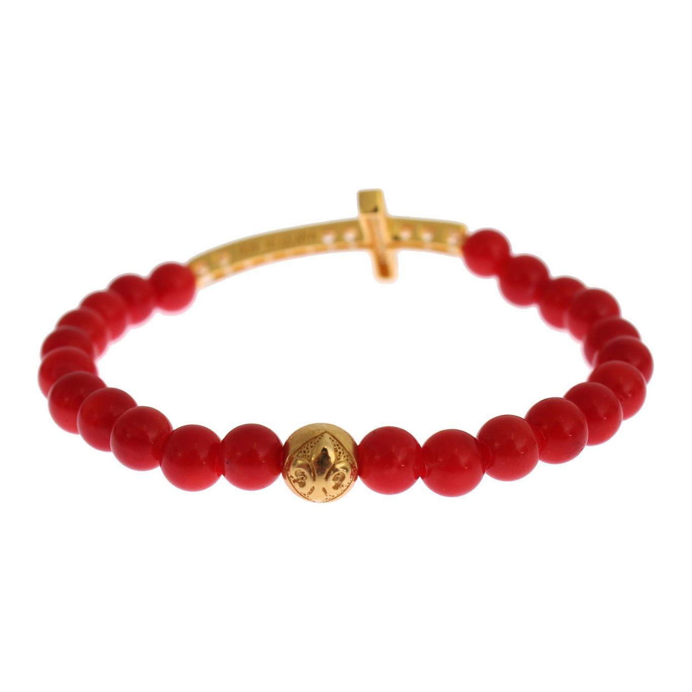 Nialaya Elegant Gold and Red Coral Beaded Bracelet Bracelet Nialaya Wheat