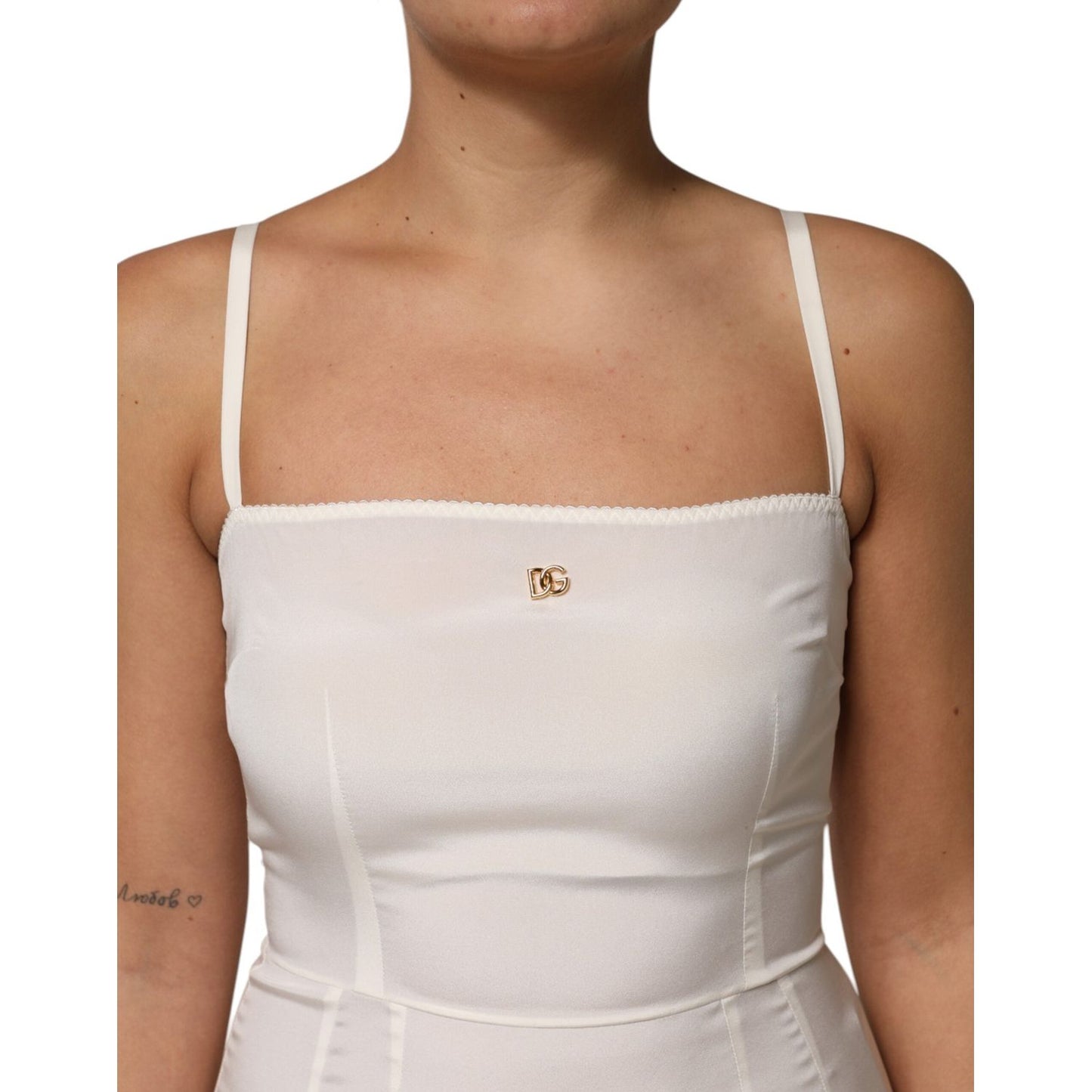 Dolce & Gabbana White Full Slip DG Logo Silk Dress Sleepwear DR81790-44