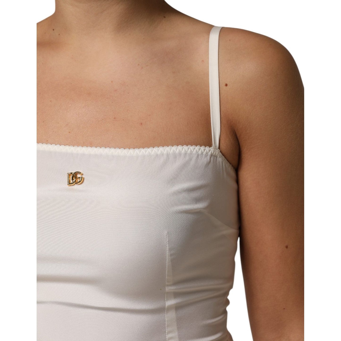 Dolce & Gabbana White Full Slip DG Logo Silk Dress Sleepwear DR81790-44