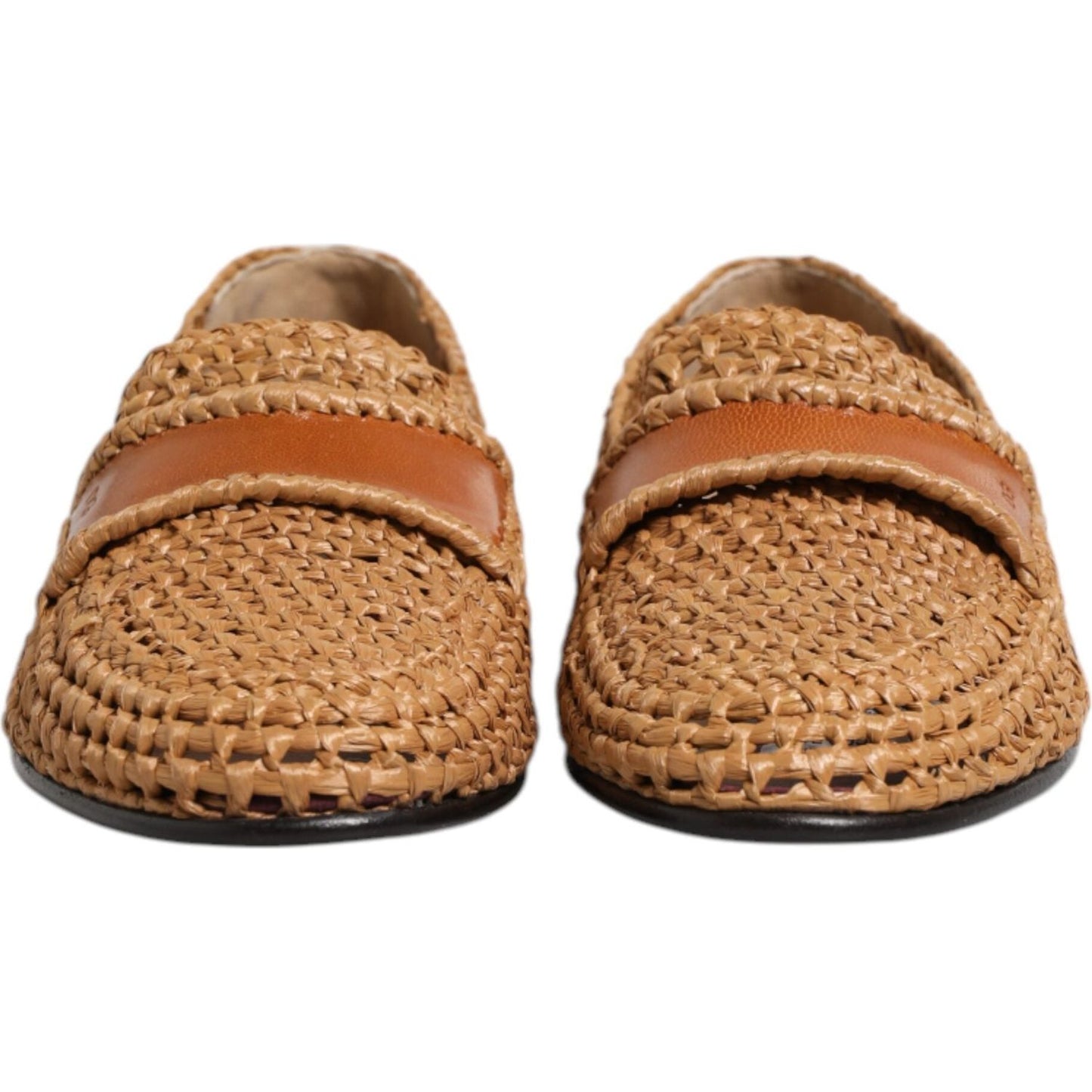 Dolce & Gabbana Brown Woven Raffia Slip On Loafers Shoes