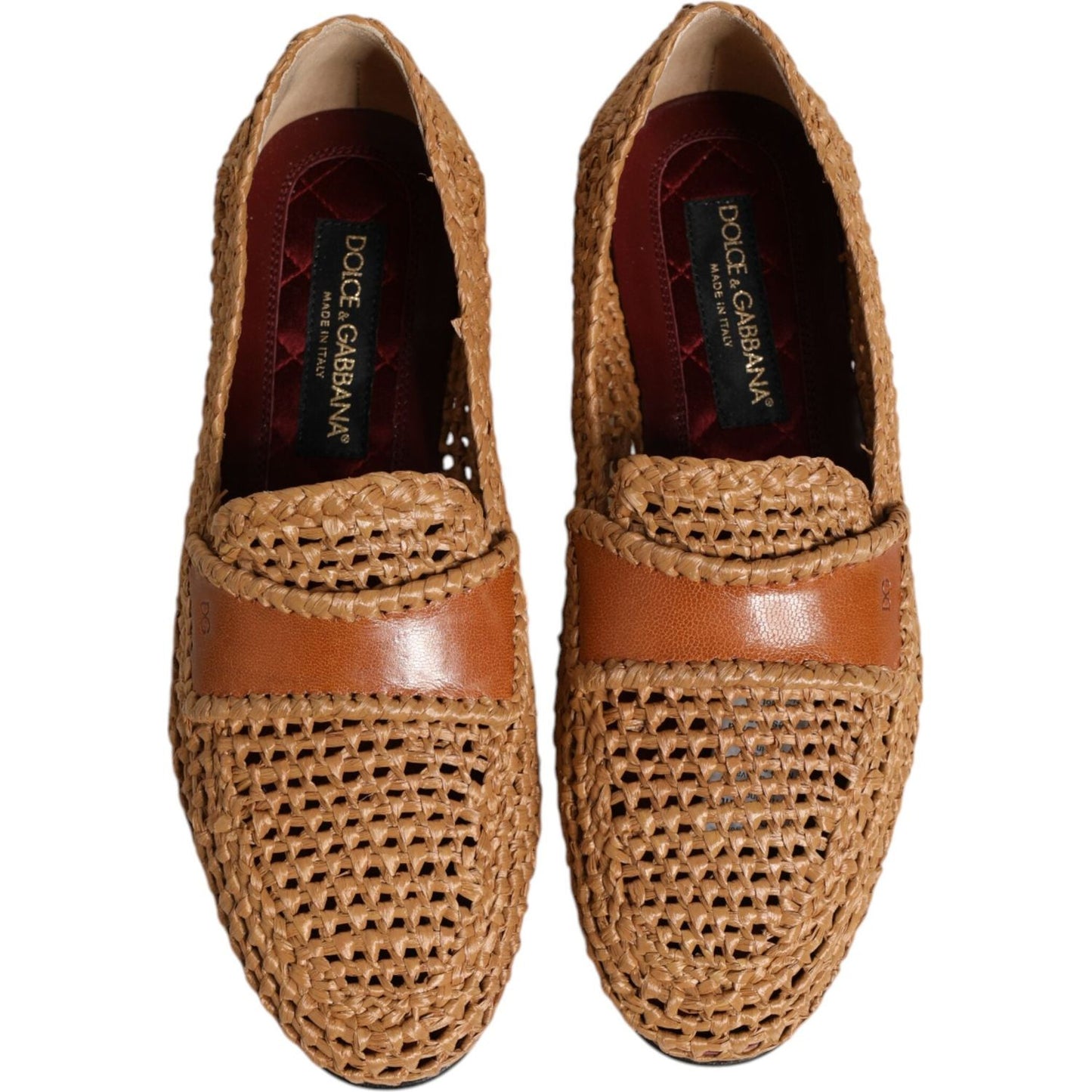 Dolce & Gabbana Brown Woven Raffia Slip On Loafers Shoes