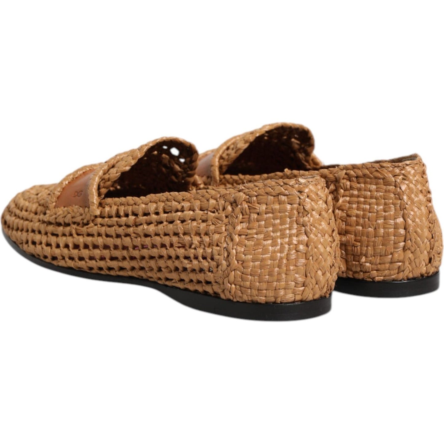 Dolce & Gabbana Brown Woven Raffia Slip On Loafers Shoes