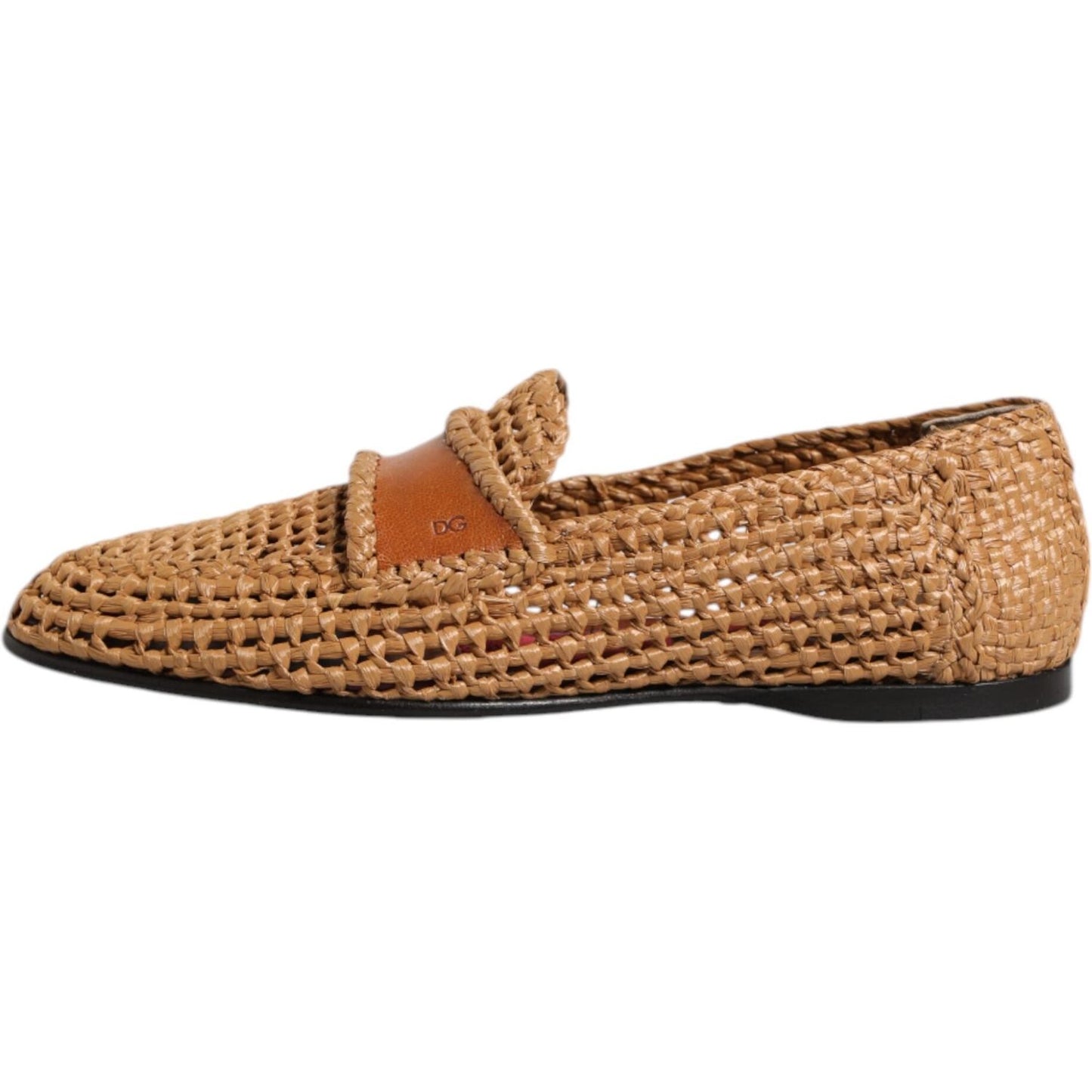 Dolce & Gabbana Brown Woven Raffia Slip On Loafers Shoes