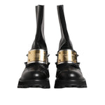 Dolce & Gabbana Black Leather DG Logo Plaque High Boots Shoes MV7579-44