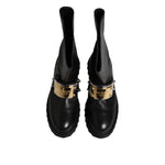 Dolce & Gabbana Black Leather DG Logo Plaque High Boots Shoes MV7579-44