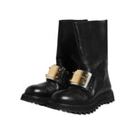 Dolce & Gabbana Black Leather DG Logo Plaque High Boots Shoes MV7579-44