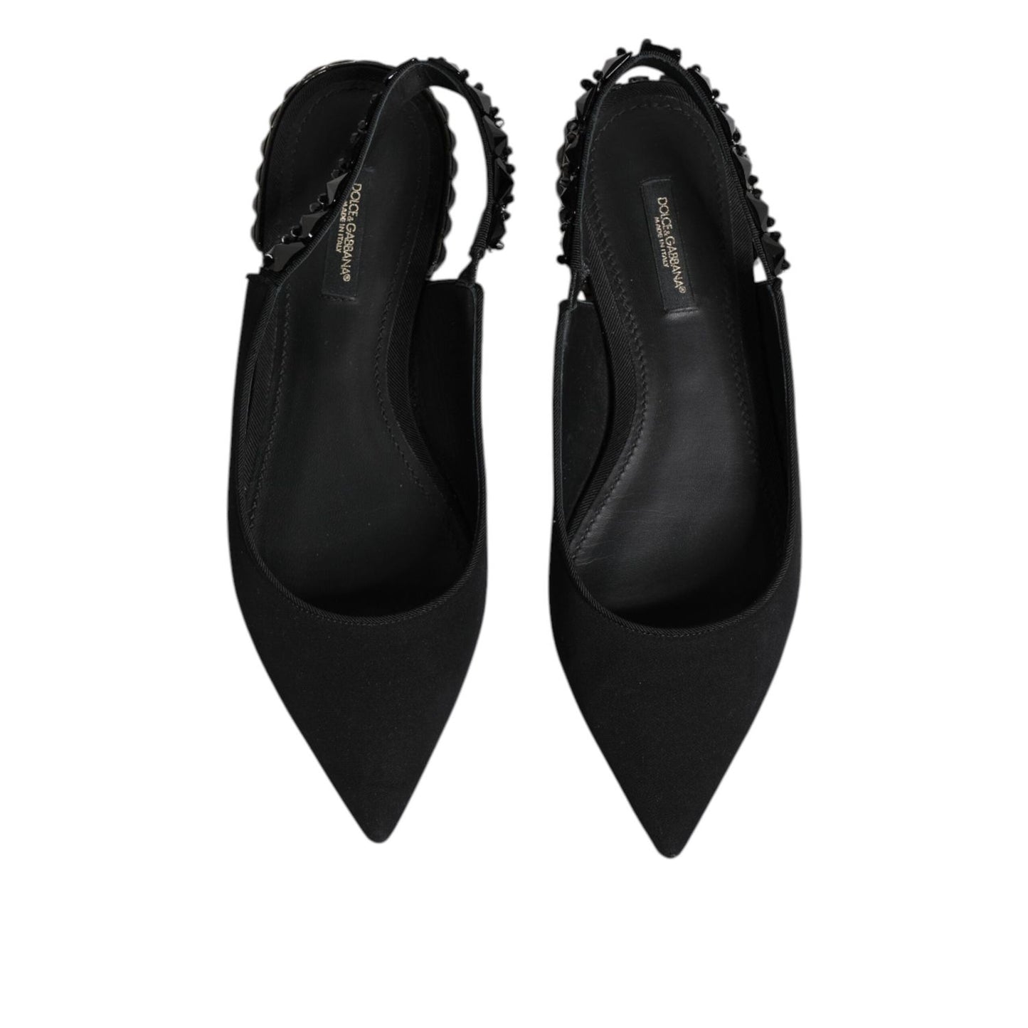 Dolce & Gabbana Black Crystal Charmeuse Slingback Shoes LA12724-37