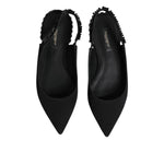 Dolce & Gabbana Black Crystal Charmeuse Slingback Shoes LA12724-37
