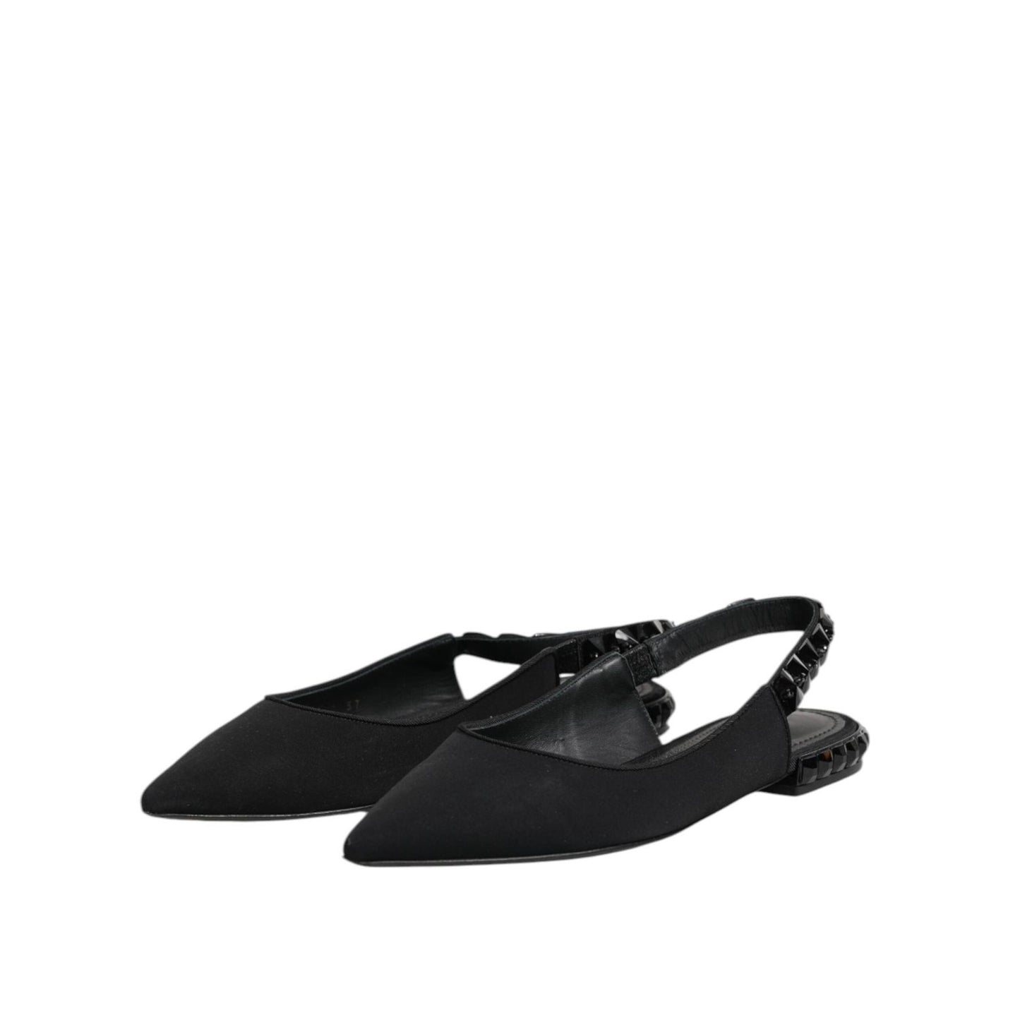 Dolce & Gabbana Black Crystal Charmeuse Slingback Shoes LA12724-37