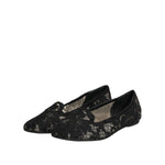 Dolce & Gabbana Black Taormina Lace Slip On Flats Shoes LA12730-37.5
