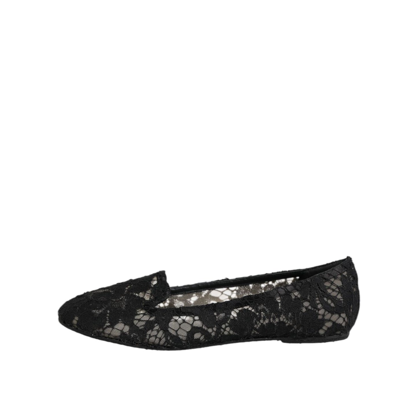 Dolce & Gabbana Black Taormina Lace Slip On Flats Shoes LA12730-37.5