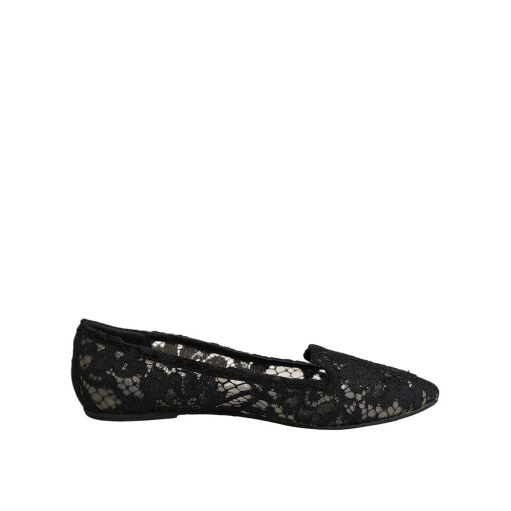 Dolce & Gabbana Black Taormina Lace Slip On Flats Shoes LA12730-37.5