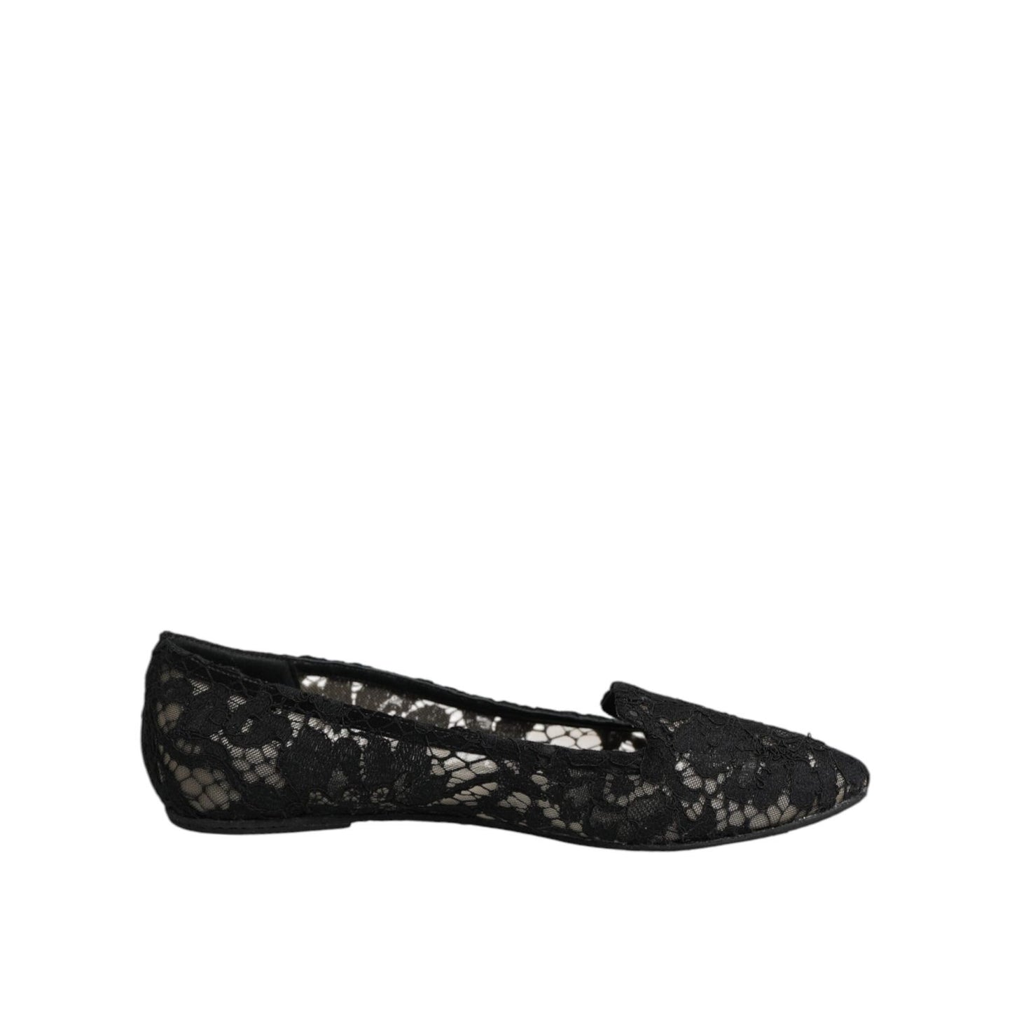 Dolce & Gabbana Black Taormina Lace Slip On Flats Shoes LA12730-37.5